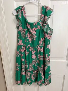 SHEIN Green and Pink Floral Midi Dress